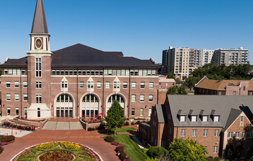 law building and compass rose garden