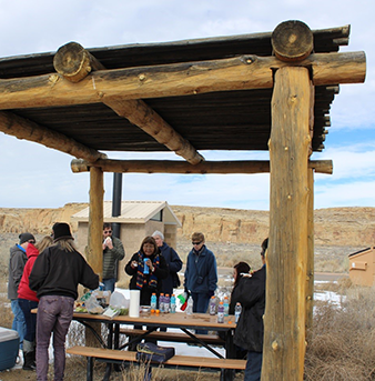 people at outdoor shelter