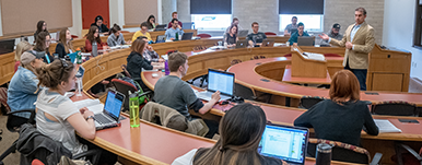 students and professor in law classroom