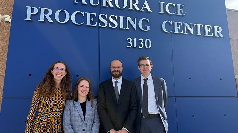 ILPC faculty and students in front of Aurora ICE Processing Center