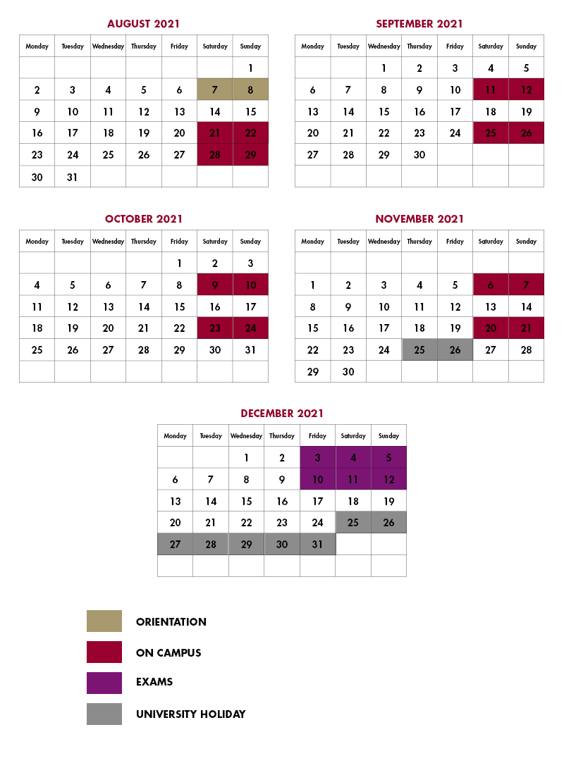 Fall 2021 PT program calendar