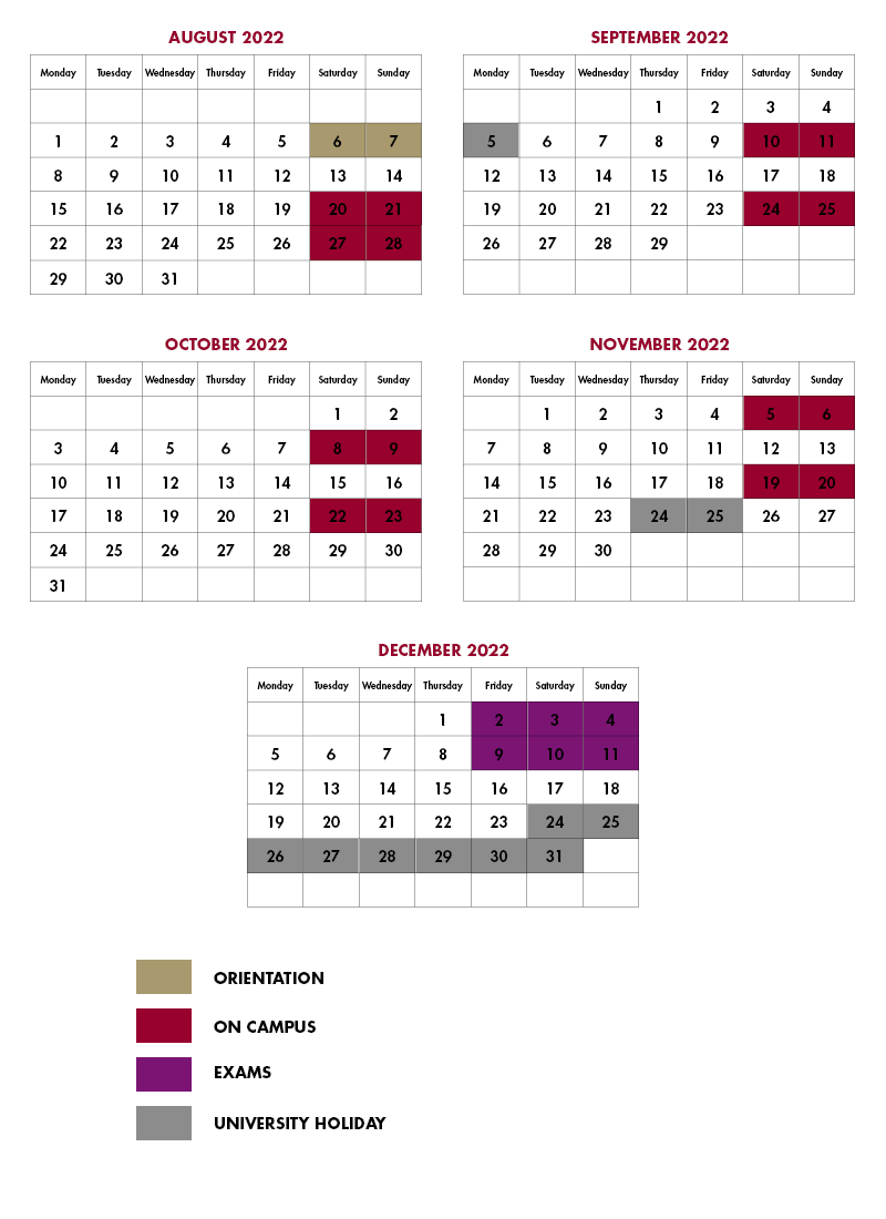 Fall 2022 PT program calendar