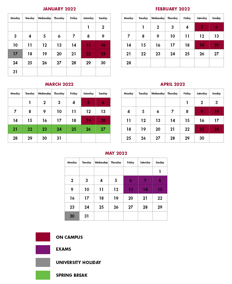 Spring 2022 PT program calendar