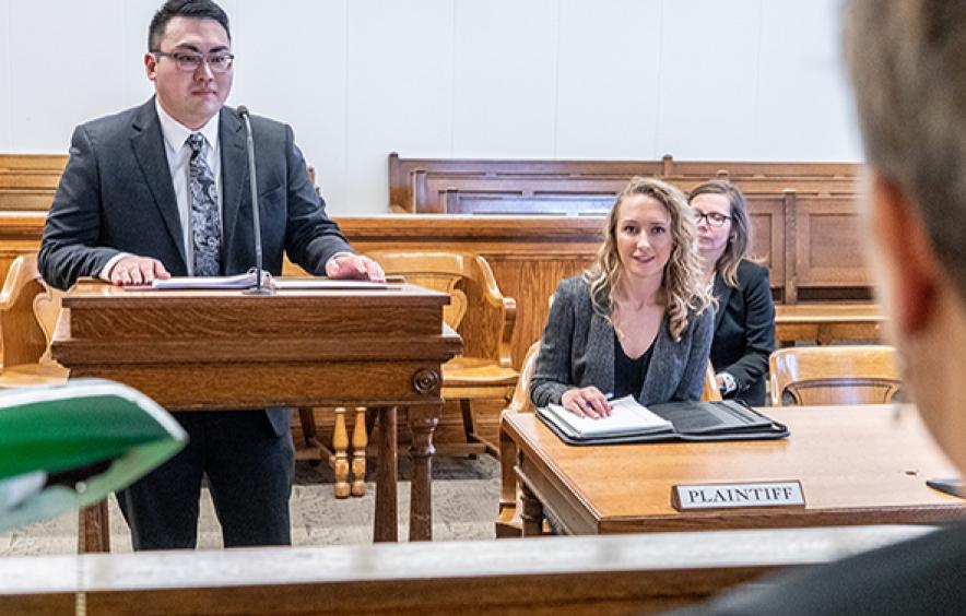 Clinical Program student in courtroom