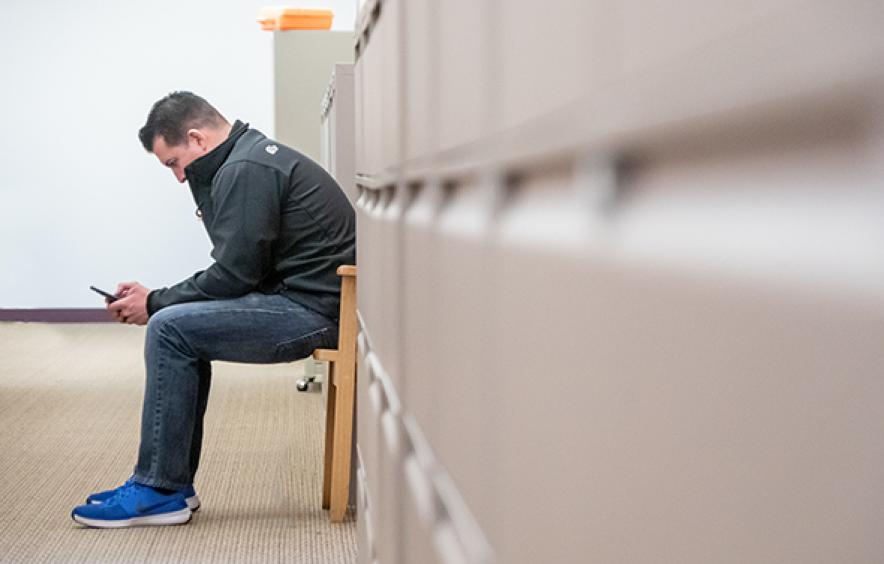 Student using mobile device