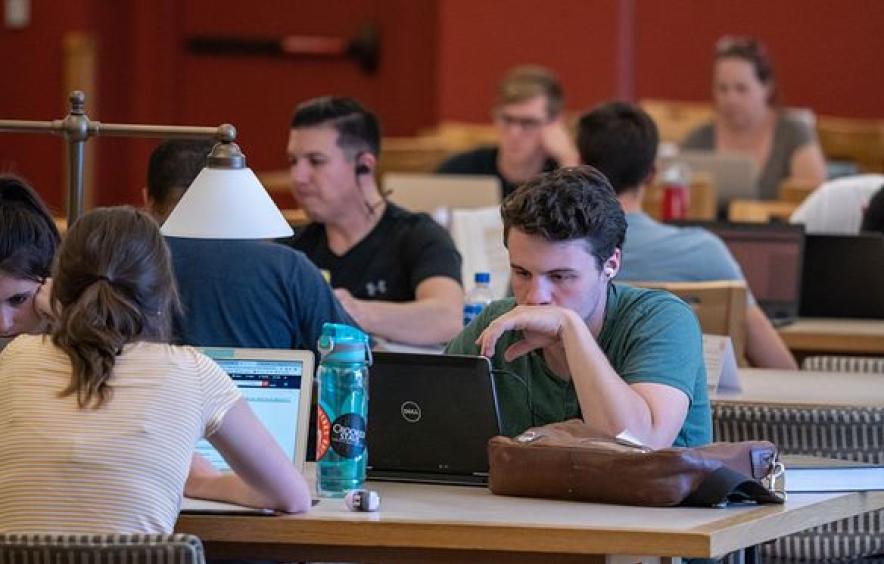 students in library