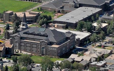 aerial shot of DU campus