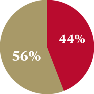 pie graph showing 56% and 44%