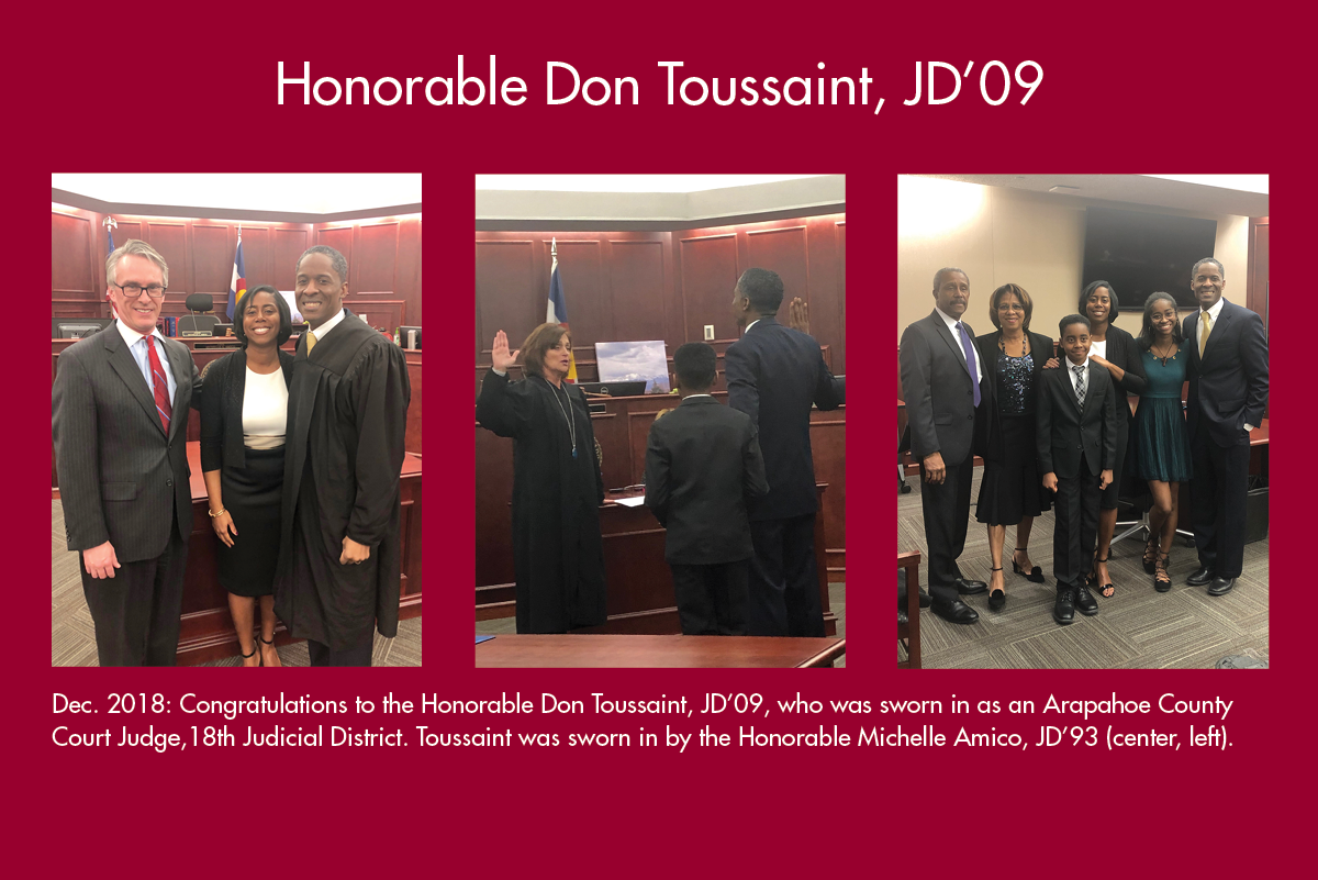 Don Toussaint JD #39 09 Sworn in as Arapahoe County Court Judge