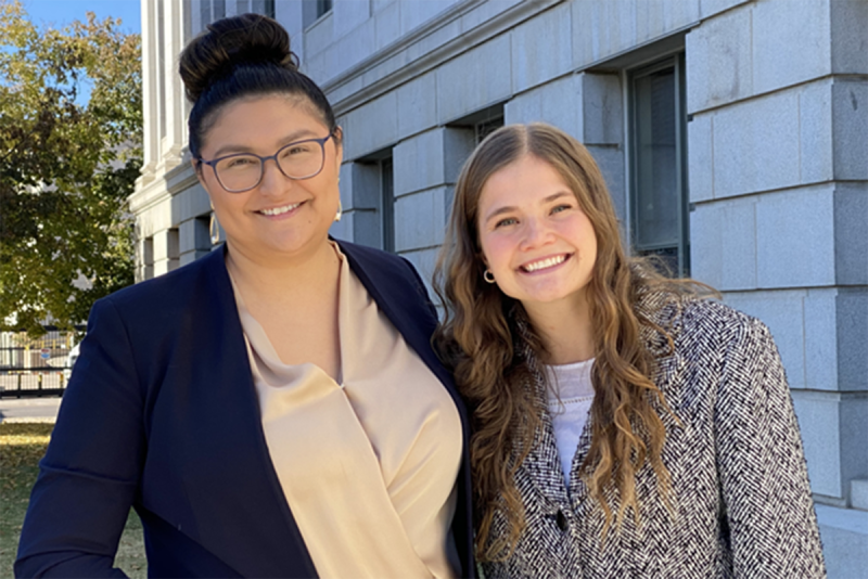 Student attorneys in front of courthouse