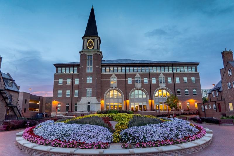Ricketson Law Building at sunset