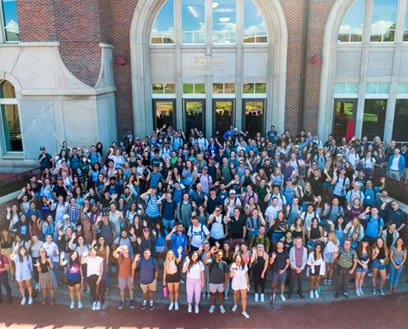 Drone shot of the incoming Denver Law class