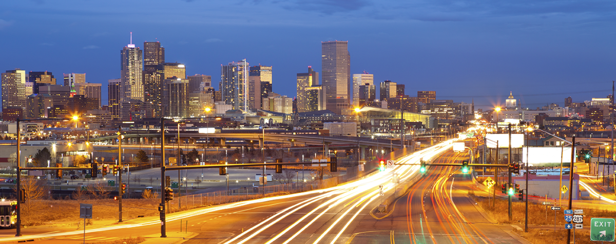 Denver traffic at dusk