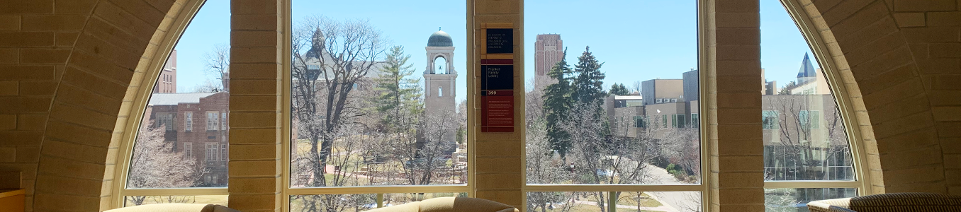 window overlooking university buildings