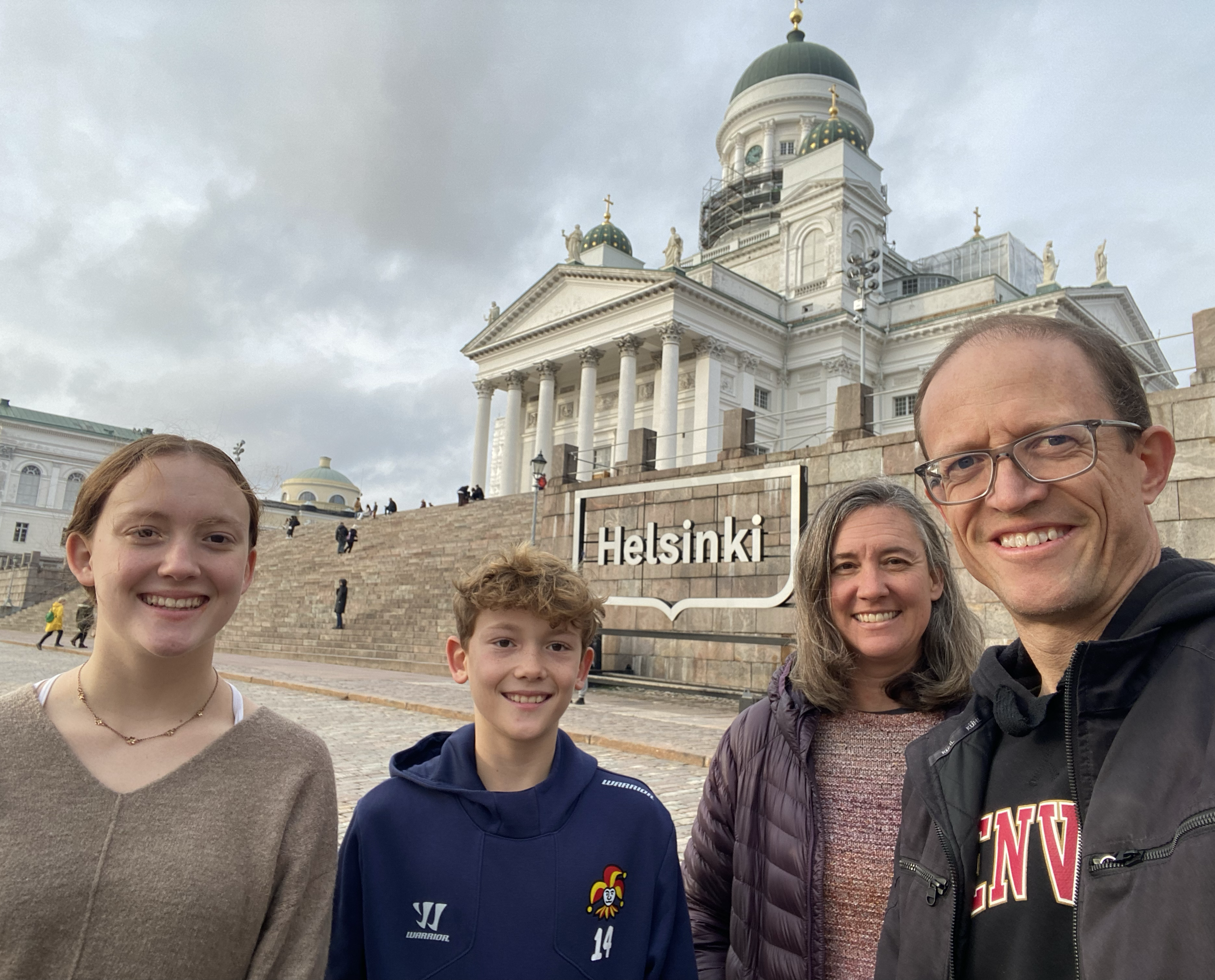 The Wilson family in front of the University of Helsinki.